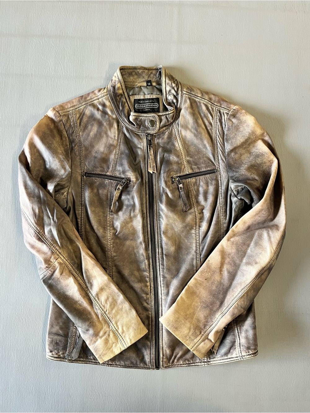 Distressed Brown Leather Moto Jacket